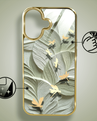 Etui do iPhone 16 Plus IBIZU Elite Glass z MagSafe Kwiaty, Taniec ważek, złote