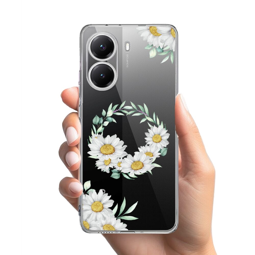 Etui do Xiaomi POCO X7 Pro przeźroczyste, silikonowe Flexi, wianek stokrotek - obrazek 2