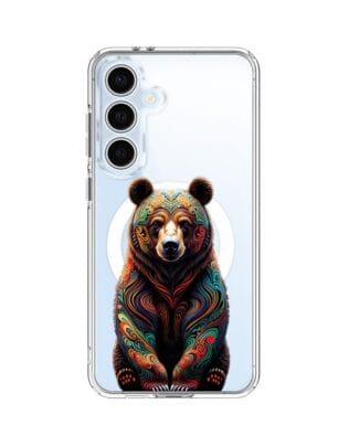 Etui do Samsung Galaxy S24 FE z MagSafe przeźroczyste, silikonowe Flexi, Dzika Mandala, Niedźwiedź