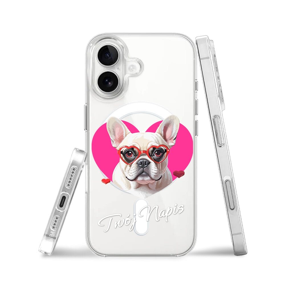 Etui do iPhone 16 z MagSafe przeźroczyste, silikonowe Flexi, Puppy Love, pies rasy Buldog Francuski - obrazek 3