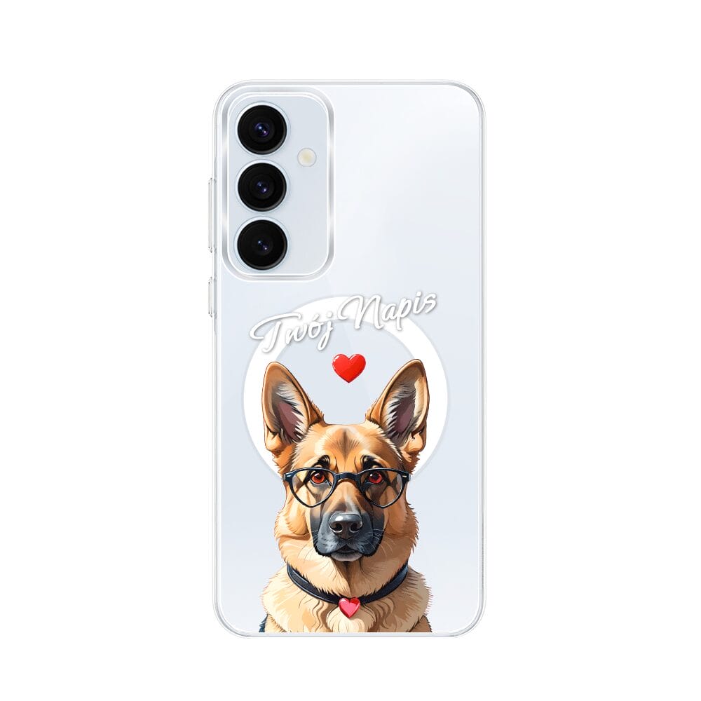 Etui do Samsung Galaxy A55 5G z MagSafe przeźroczyste, silikonowe Flexi, Puppy Love, pies rasy Owczarek Niemiecki