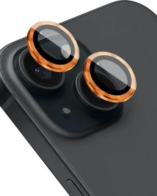 Metalowa osłona obiektywu aparatu ze szkła hartowanego 9H do iPhone 15, 1 zestaw, pomarańczowa