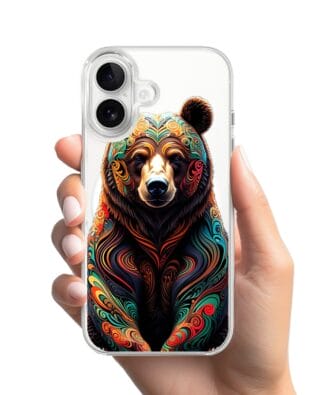 Etui do iPhone 16 Plus z MagSafe przeźroczyste, silikonowe Flexi, Dzika Mandala, Niedźwiedź