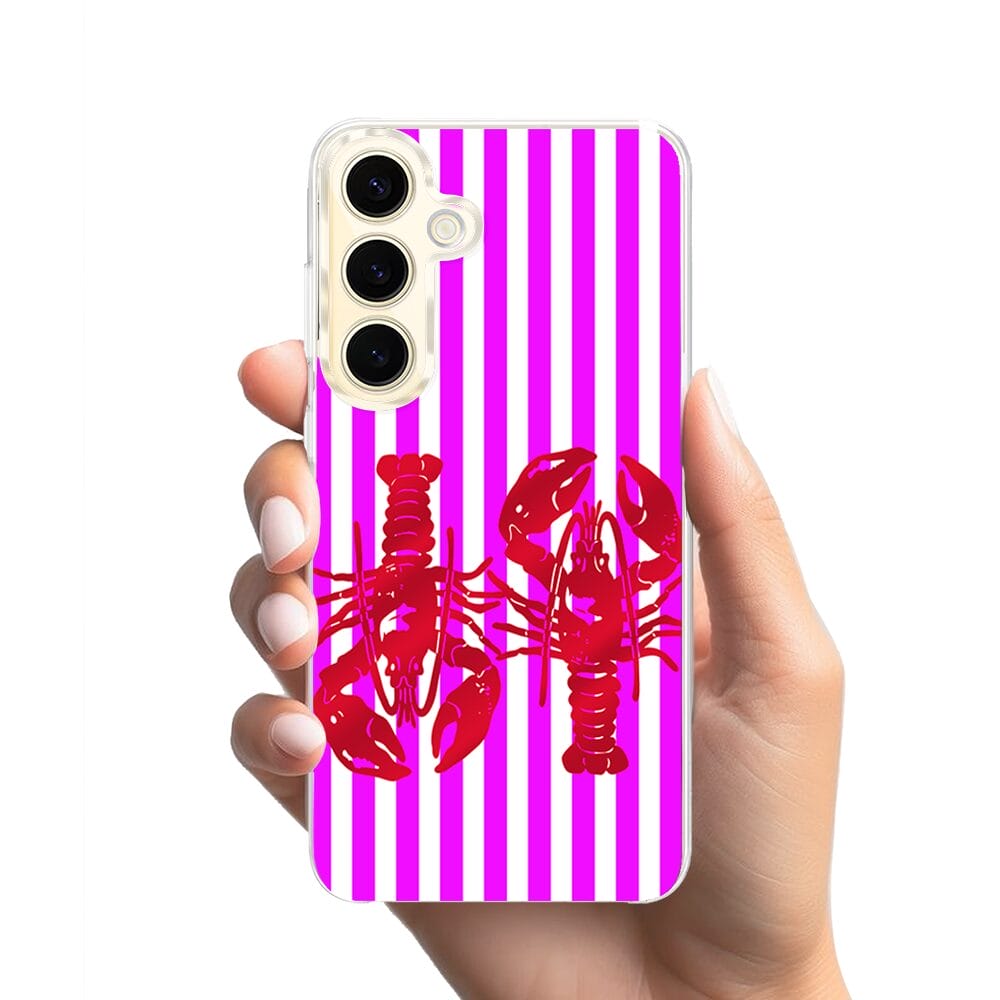 Etui do Samsung Galaxy S24 Plus z MagSafe przeźroczyste, silikonowe Flexi, kraby z różowymi paskami - obrazek 2