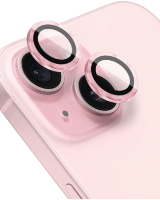 Metalowa osłona obiektywu aparatu ze szkła hartowanego 9H do iPhone 15 Plus, 1 zestaw, różowa