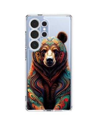 Etui do Samsung Galaxy S25 Ultra przeźroczyste, silikonowe Flexi, Dzika Mandala, Niedźwiedź