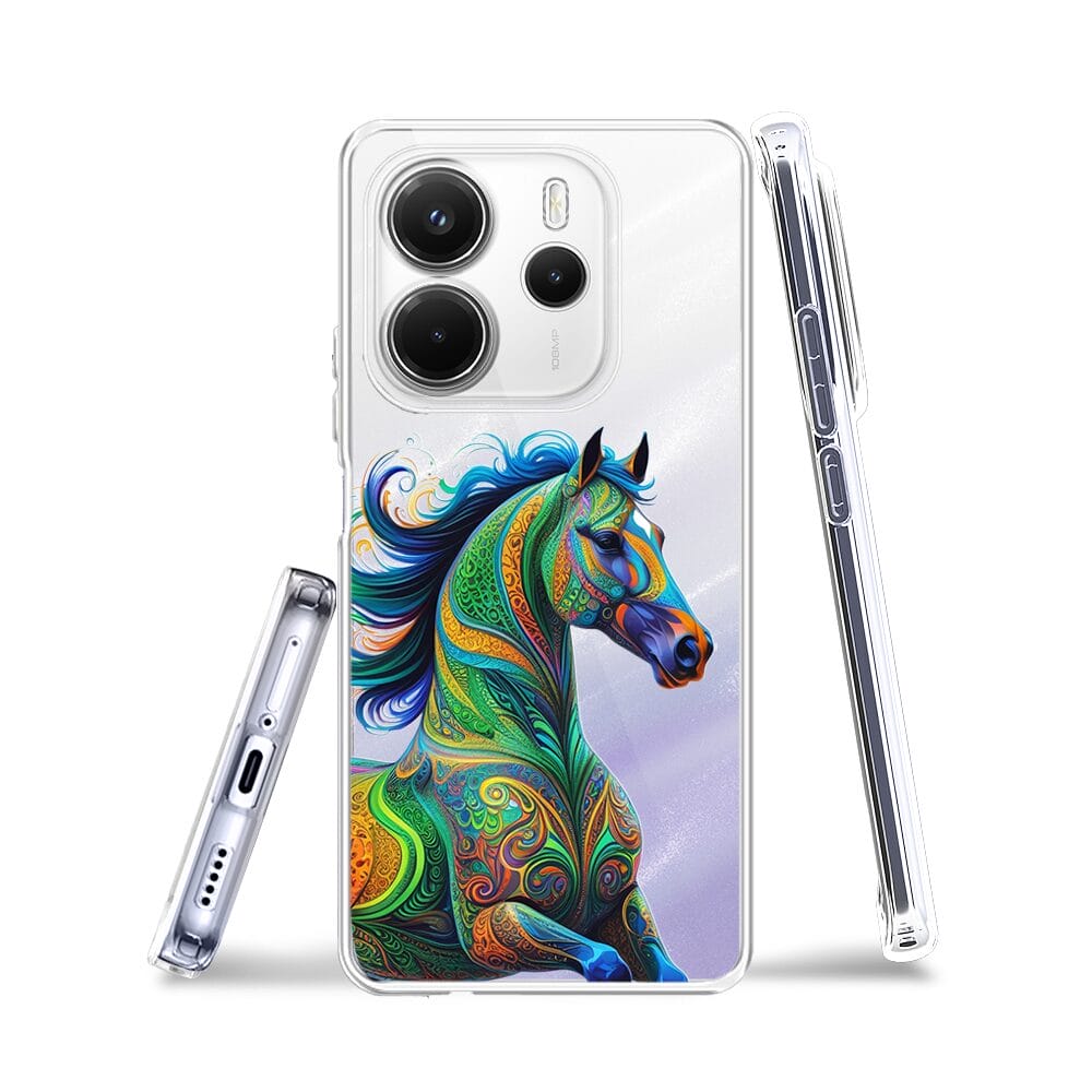 Etui do Xiaomi Redmi Note 14 4G przeźroczyste, silikonowe Flexi, Dzika Mandala, Koń - obrazek 3