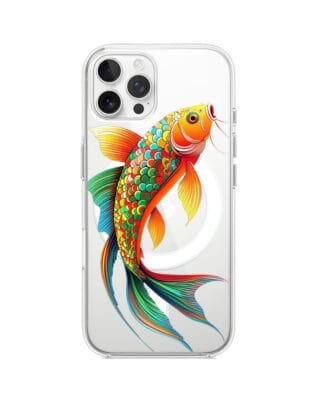 Etui do iPhone 12 Pro Max z MagSafe przeźroczyste, silikonowe Flexi, Dzika Mandala, Złota ryba