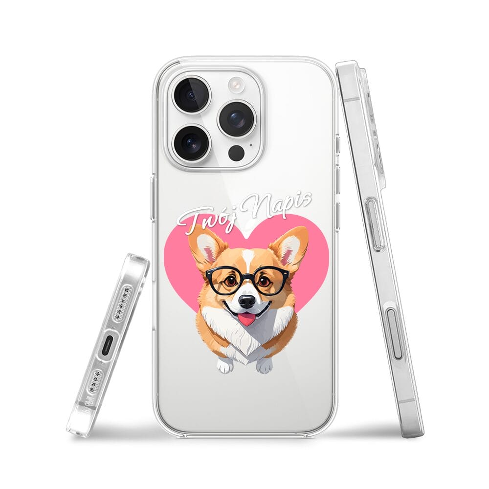 Etui do iPhone 16 Pro przeźroczyste, silikonowe Flexi, Puppy Love, pies rasy Corgi - obrazek 3