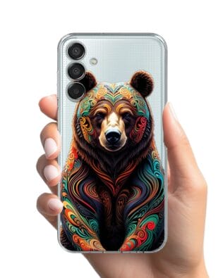 Etui do Samsung Galaxy M15 5G przeźroczyste, silikonowe Flexi, Dzika Mandala, Niedźwiedź