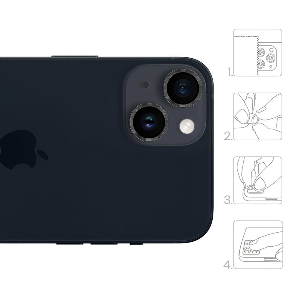 Metalowa osłona obiektywu aparatu ze szkła hartowanego 9H do iPhone 14 Plus, 1 zestaw, czarna - obrazek 4