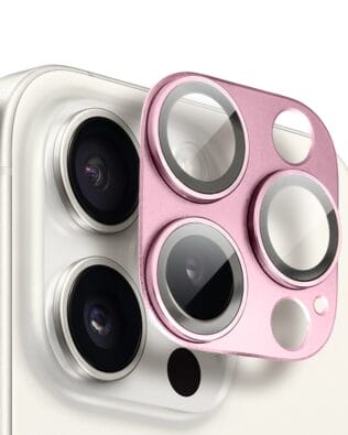 Metalowa osłona na cały aparat z wbudowanymi szkłami do iPhone 15 Pro, różowa