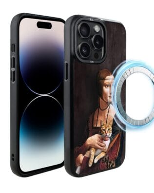Etui do iPhone 14 Pro Max IBIZU DropGuard Matt z MagSafe, Leonardo Da Vinci, dama z kotem