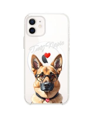 Etui do iPhone 12 Mini z MagSafe przeźroczyste, silikonowe Flexi, Puppy Love, pies rasy Owczarek Niemiecki
