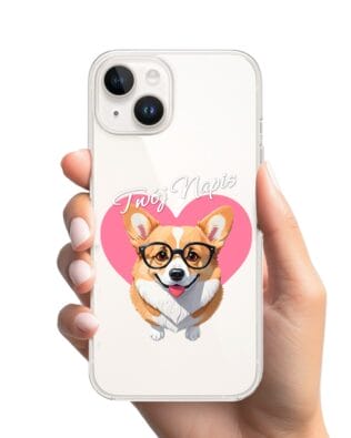 Etui do iPhone 14 Plus przeźroczyste, silikonowe Flexi, Puppy Love, pies rasy Corgi