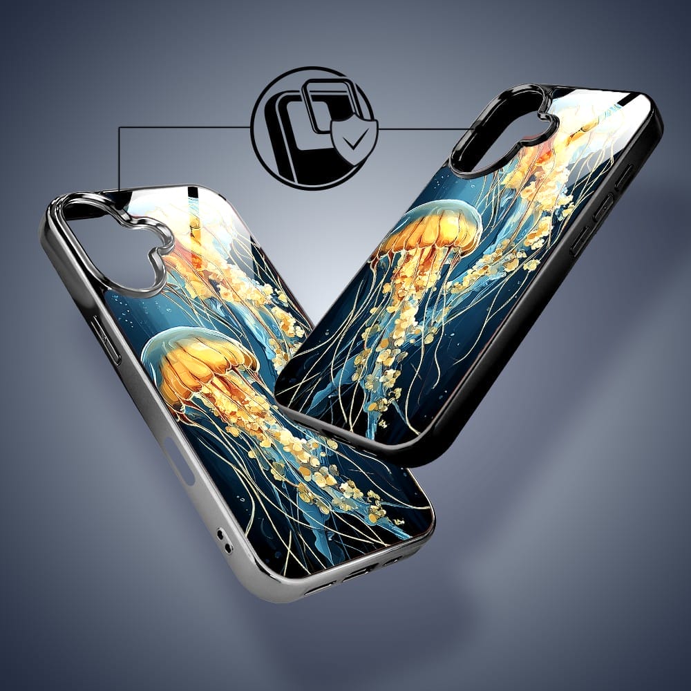 Etui do iPhone 16 IBIZU Elite Glass z MagSafe, Morze, Meduzy w głębinach, czarne - obrazek 3