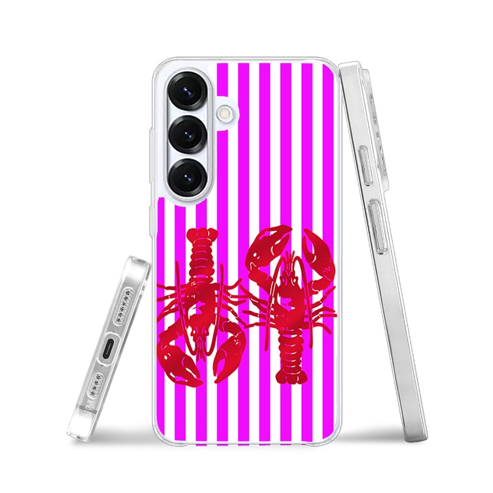 Etui do Samsung Galaxy S25 z MagSafe przeźroczyste, silikonowe Flexi, kraby z różowymi paskami - obrazek 3