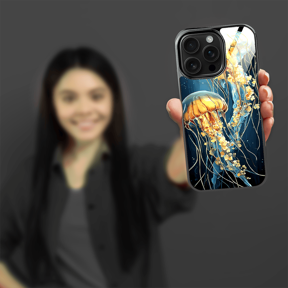 Etui do iPhone 16 Pro Max IBIZU Elite Glass z MagSafe Morze, Meduzy w głębinach, czarne - obrazek 6