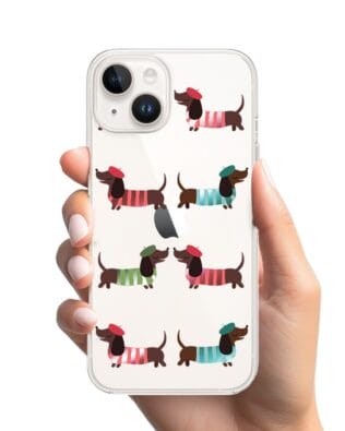 Etui do iPhone 13 przeźroczyste, silikonowe Flexi, jamnik w Paryżu