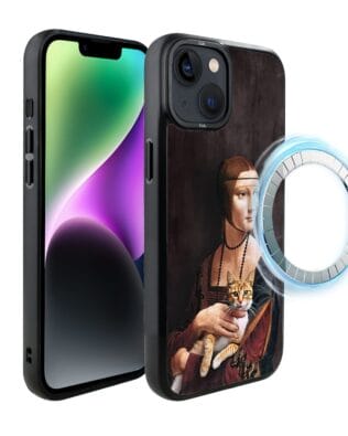Etui do iPhone 14 IBIZU DropGuard Matt z MagSafe, Leonardo Da Vinci, dama z kotem