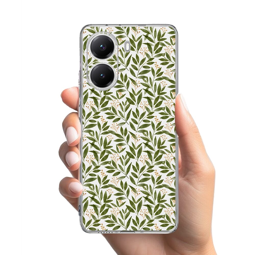 Etui do Xiaomi POCO X7 Pro przeźroczyste, silikonowe Flexi, zielone gałązki - obrazek 2