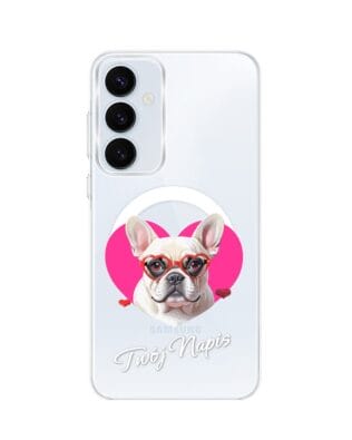 Etui do Samsung Galaxy A35 5G z MagSafe przeźroczyste, silikonowe Flexi, Puppy Love, pies rasy Buldog Francuski