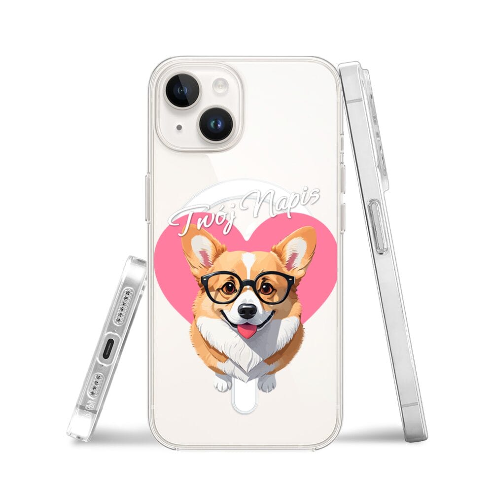 Etui do iPhone 13 Mini z MagSafe przeźroczyste, silikonowe Flexi, Puppy Love, pies rasy Corgi - obrazek 3