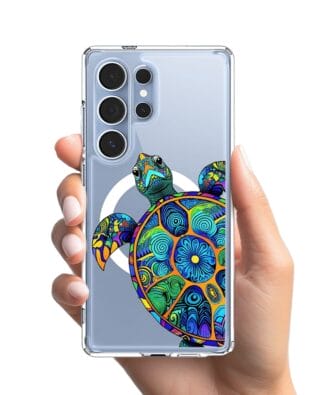 Etui do Samsung Galaxy S25 Ultra z MagSafe przeźroczyste, silikonowe Flexi, Dzika Mandala, Żółw