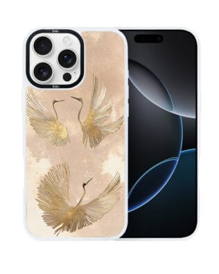 Etui do iPhone 16 Pro IBIZU DropGuard Matt z MagSafe, Boho, Złote żurawie