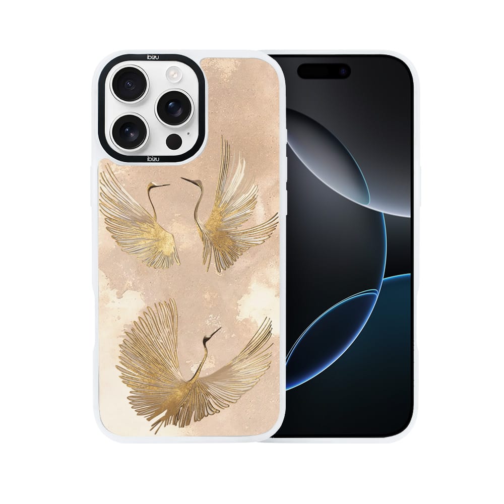 Etui do iPhone 16 Pro IBIZU DropGuard Matt z MagSafe, Boho, Złote żurawie - obrazek 2