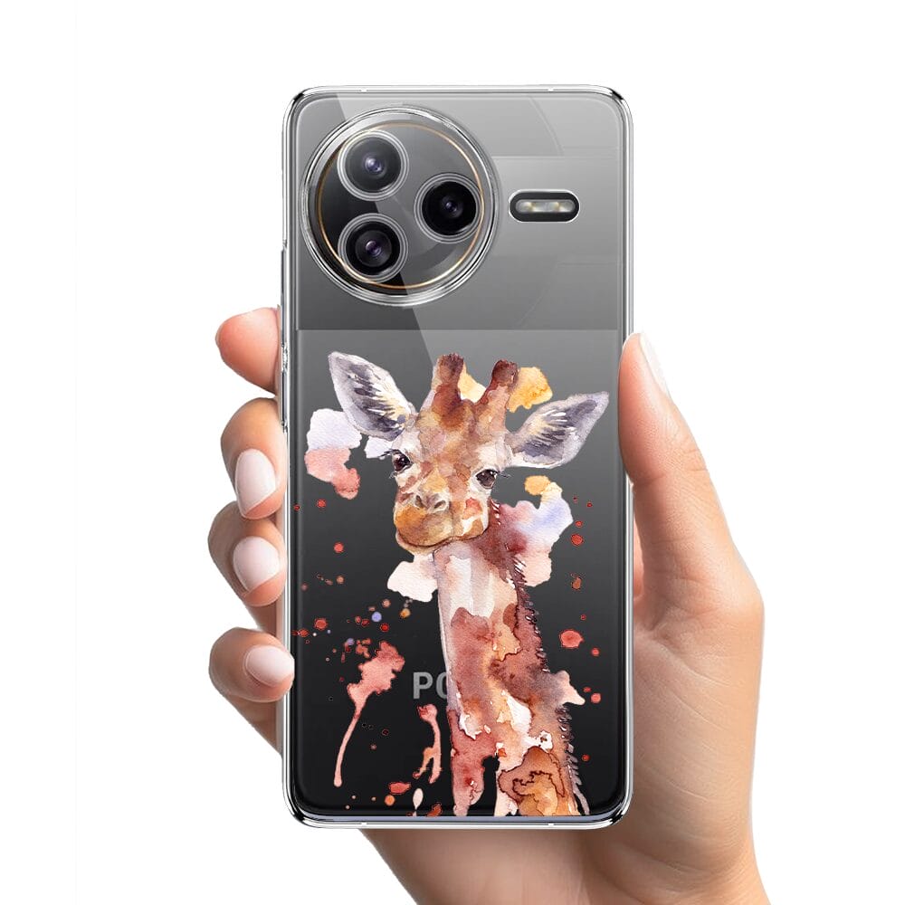 Etui do Xiaomi POCO F7 Ultra przeźroczyste, silikonowe Flexi, Akwarelowe Zoo, Żyrafa - obrazek 2
