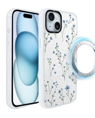 Etui do iPhone 15 IBIZU DropGuard Matt z MagSafe, Pastel Bloom, Niebieski sen