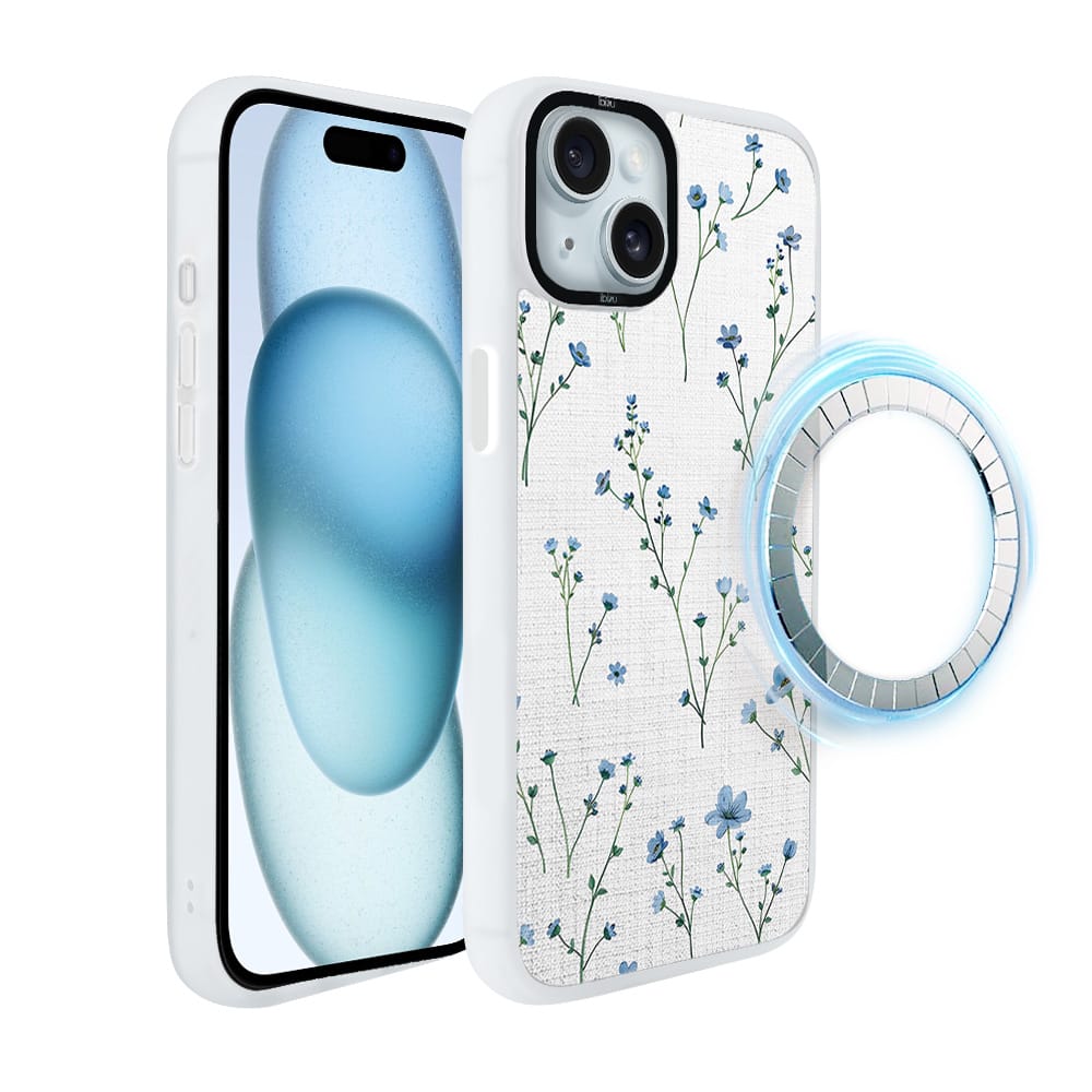 Etui do iPhone 15 IBIZU DropGuard Matt z MagSafe, Pastel Bloom, Niebieski sen