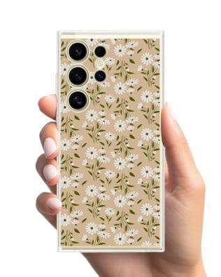 Etui do Samsung Galaxy S24 Ultra przeźroczyste, silikonowe Flexi, delikatne kwiatki na cielistym tle