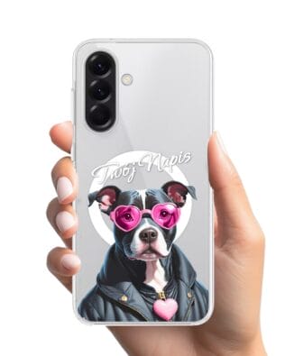 Etui do Samsung Galaxy A56 5G z MagSafe przeźroczyste, silikonowe Flexi, Puppy Love, pies rasy Amstaff