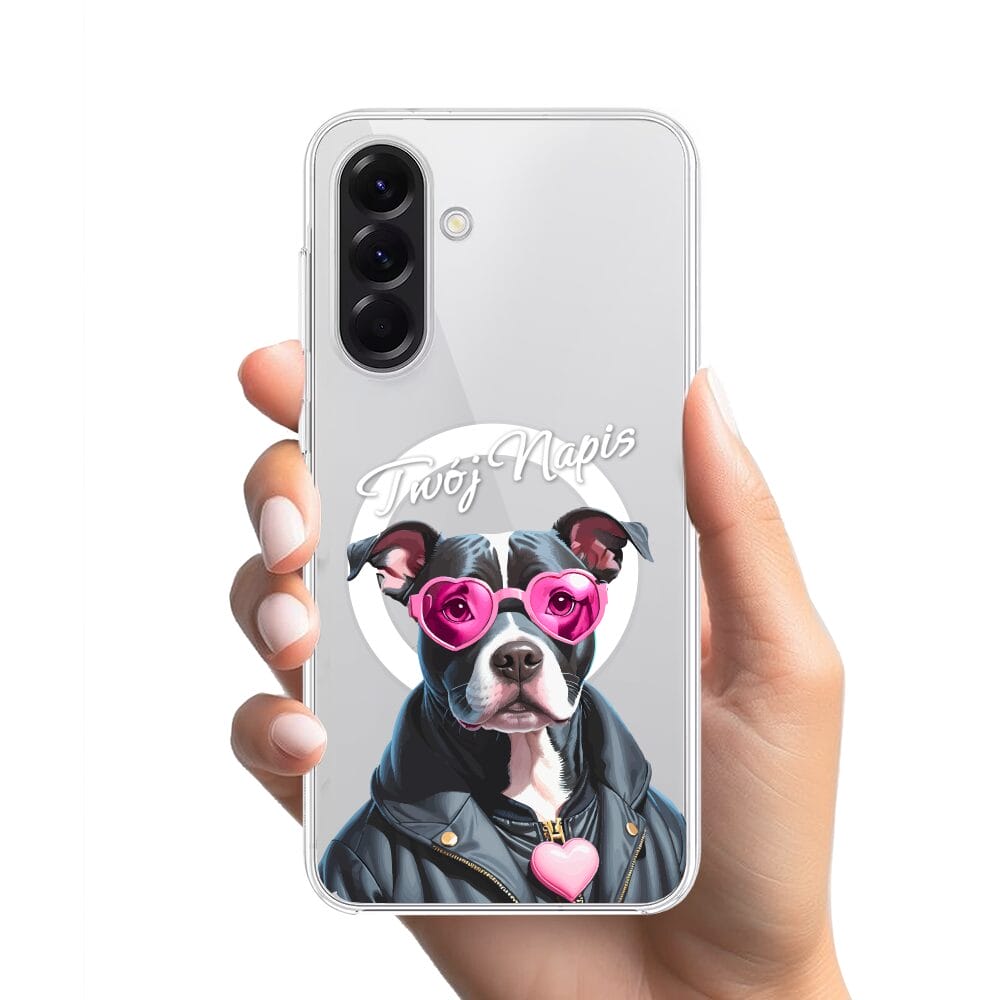 Etui do Samsung Galaxy A56 5G z MagSafe przeźroczyste, silikonowe Flexi, Puppy Love, pies rasy Amstaff - obrazek 2
