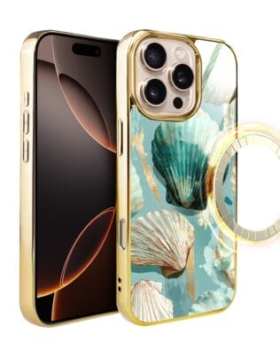 Etui do iPhone 16 Pro Max IBIZU Elite Glass z MagSafe Morze, Turkusowy skarb, złote