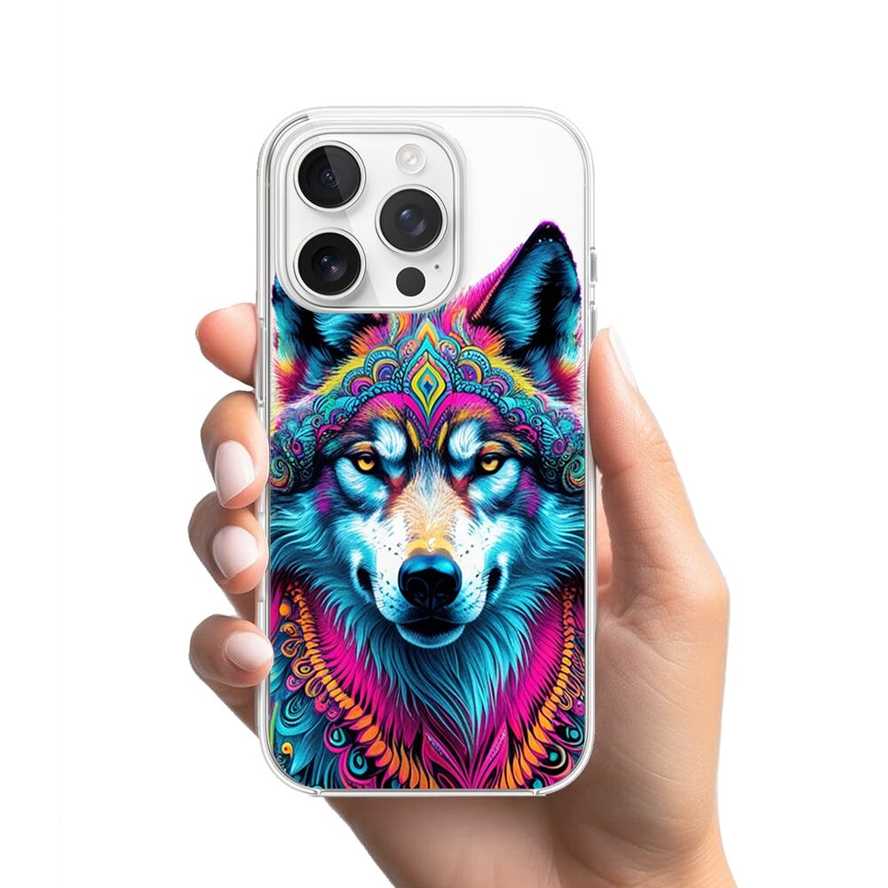 Etui do iPhone 13 Pro przeźroczyste, silikonowe Flexi, Dzika Mandala, Wilk - obrazek 2