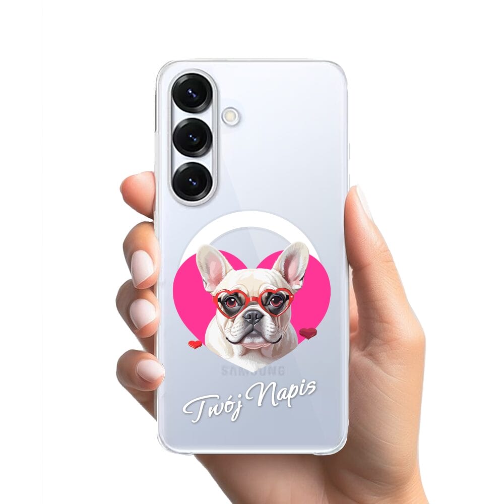 Etui do Samsung Galaxy S25 Plus z MagSafe przeźroczyste, silikonowe Flexi, Puppy Love, pies rasy Buldog Francuski - obrazek 2