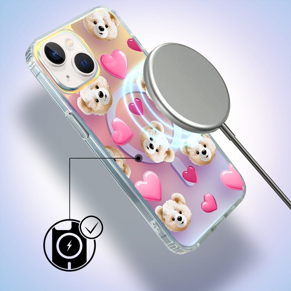 Etui do iPhone 13 IBIZU California Sunset z MagSafe, zmieniające kolor, Love Mood, miś i serduszka - obrazek 4