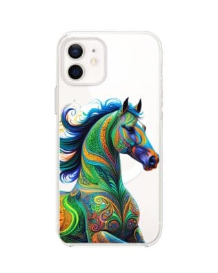 Etui do iPhone 12 Mini z MagSafe przeźroczyste, silikonowe Flexi, Dzika Mandala, Koń