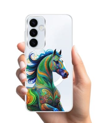 Etui do Samsung Galaxy A55 5G z MagSafe przeźroczyste, silikonowe Flexi, Dzika Mandala, Koń