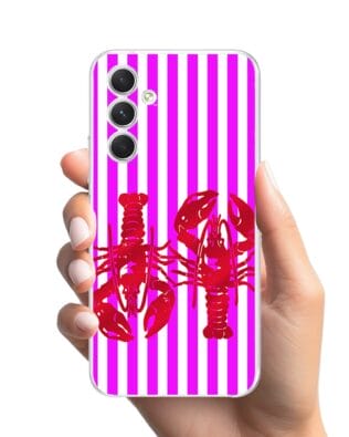 Etui do Samsung Galaxy A54 5G przeźroczyste, silikonowe Flexi, kraby z różowymi paskami