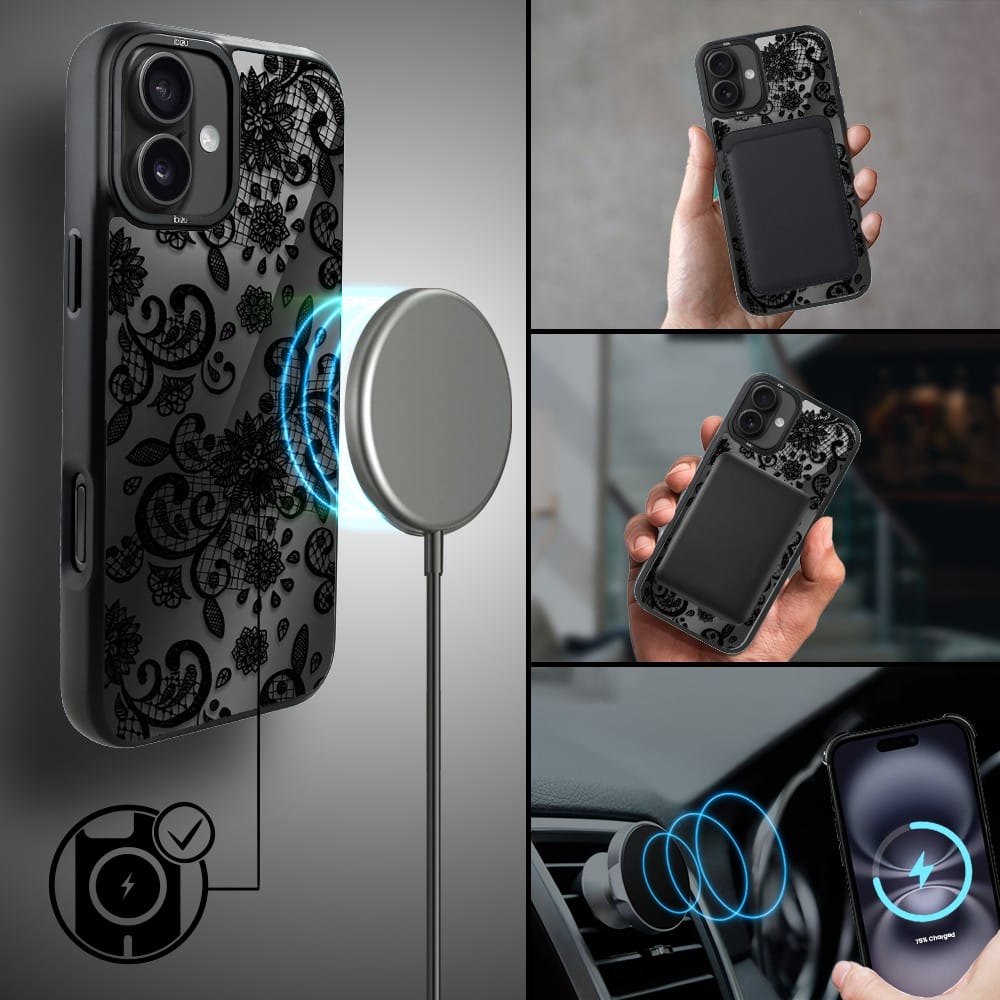 Etui do iPhone 16 IBIZU DropGuard Matt z MagSafe, Midnight, Koronkowa czerń - obrazek 8