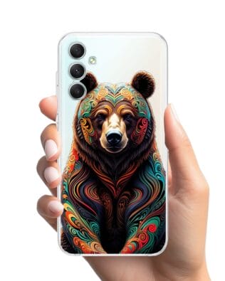Etui do Samsung Galaxy A34 5G przeźroczyste, silikonowe Flexi, Dzika Mandala, Niedźwiedź