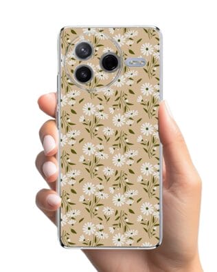 Etui do Xiaomi POCO F7 Pro przeźroczyste, silikonowe Flexi, delikatne kwiatki na cielistym tle