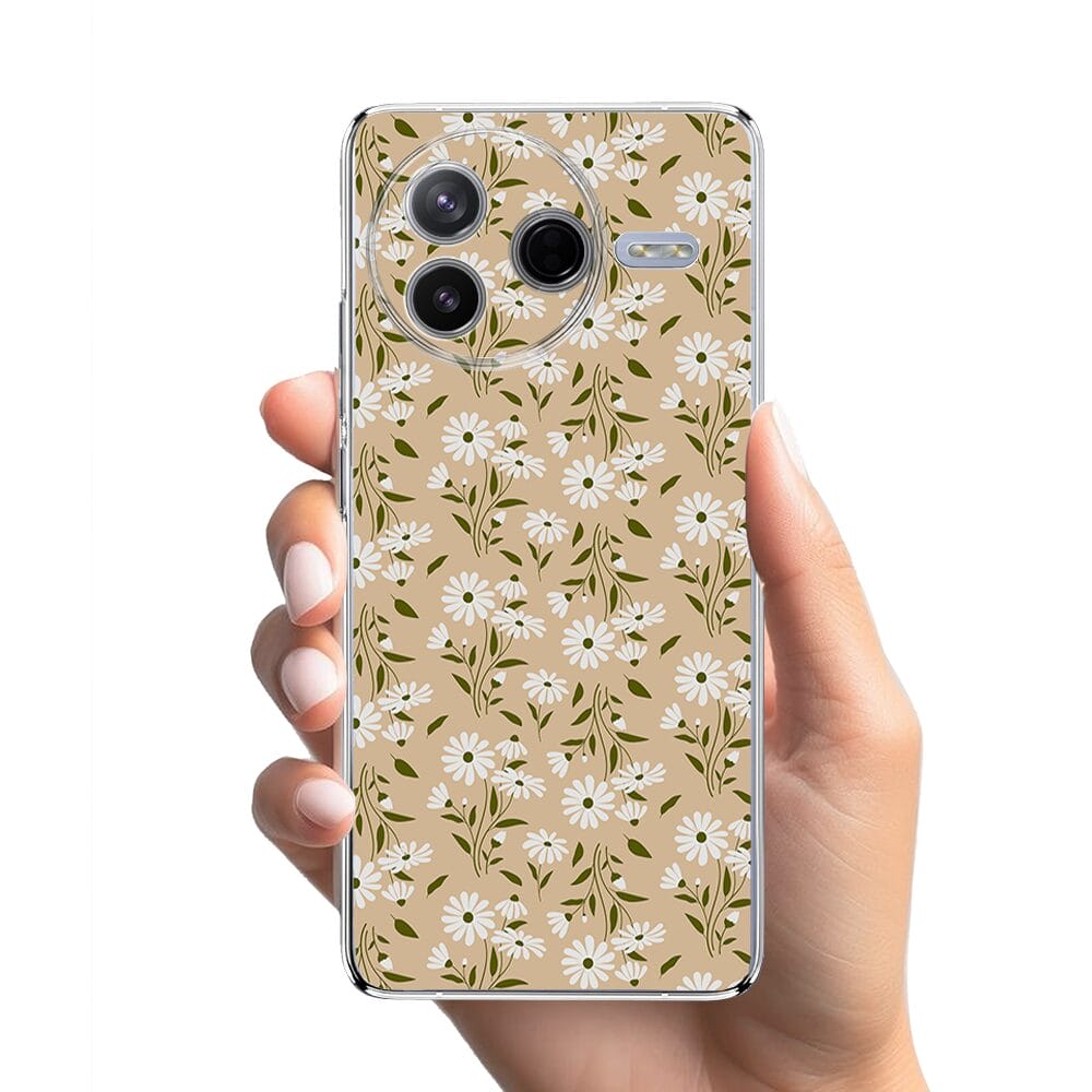 Etui do Xiaomi POCO F7 Pro przeźroczyste, silikonowe Flexi, delikatne kwiatki na cielistym tle - obrazek 2