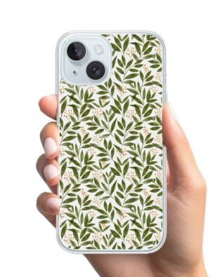 Etui do iPhone 15 z MagSafe przeźroczyste, silikonowe Flexi, zielone gałązki