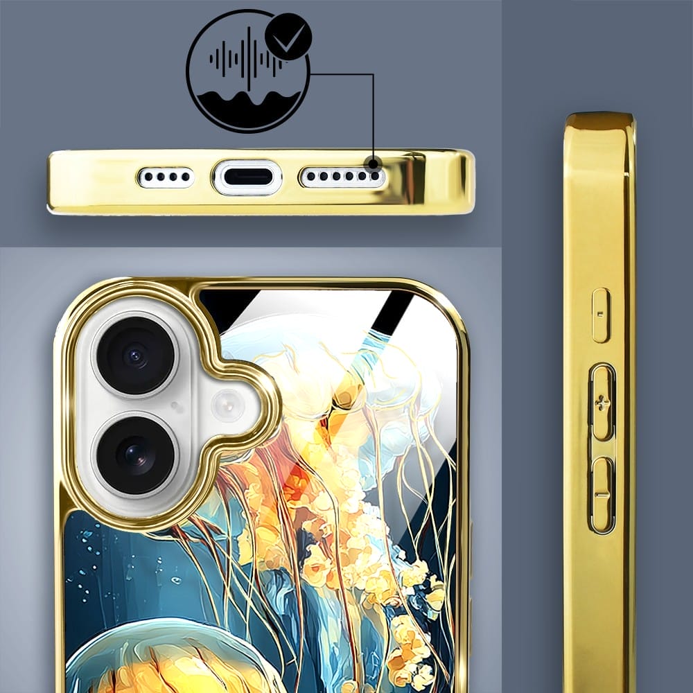 Etui do iPhone 16 Plus IBIZU Elite Glass z MagSafe Morze, Meduzy w głębinach, złote - obrazek 4