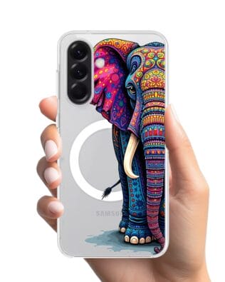 Etui do Samsung Galaxy A56 5G z MagSafe przeźroczyste, silikonowe Flexi, Dzika Mandala, Słoń